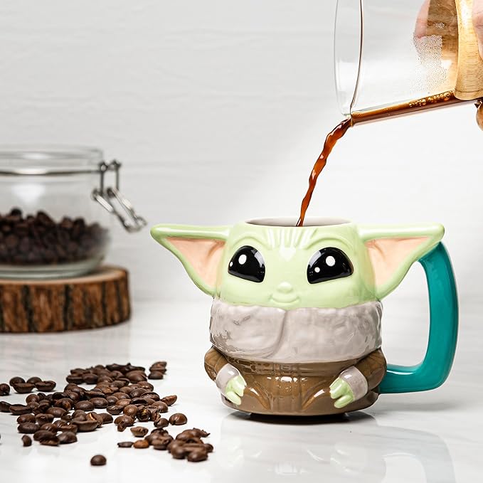 Zak Designs Star Wars The Mandalorian Sculpted Ceramic Coffee Mug for Hot Drinks, Collectible Keepsake with Unique 3D Character (12 oz, Grogu)