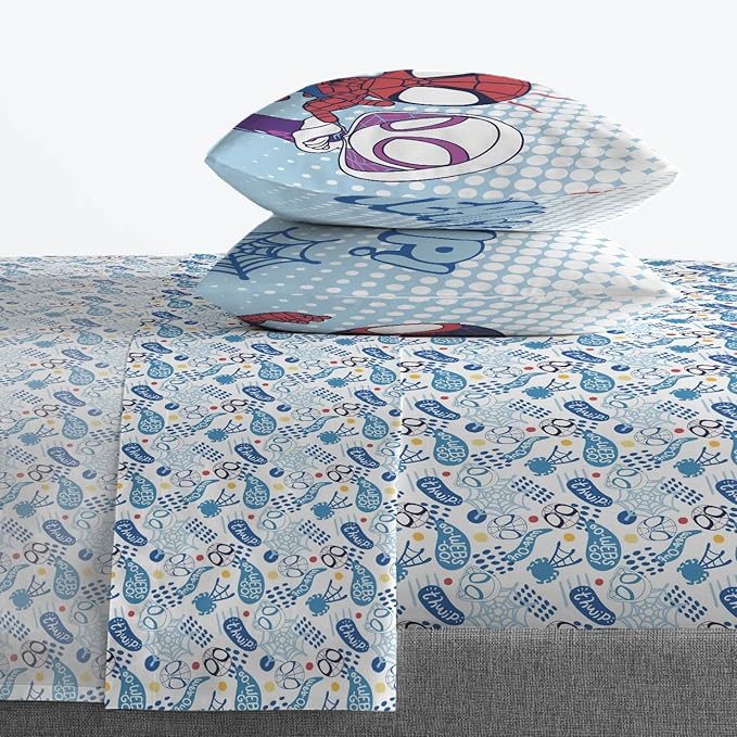 Jay Franco Kids Sheet Set with Fitted, Flat Sheets & Pillow Cover - Ultra-Soft Bedding with Pillowcase for Room Decor, Multi - Spidey & Friends, 4 Piece Full