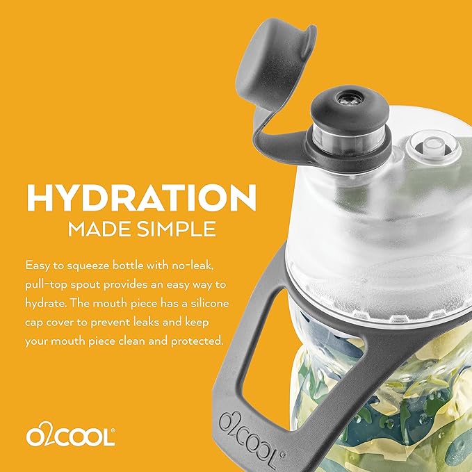 O2COOL Mist 'N Sip Misting Water Bottle 2-in-1 Mist And Sip Function With No Leak Pull Top Spout Reusable Sports Water Bottle - 20 oz (Green Camo)