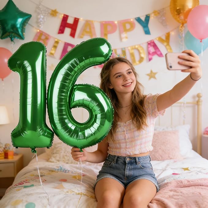 40 Inch Dark Green Number Balloons, 16th Birthday Decorations for 1 6 16 61, Large Foil Sweet 16 Balloons Number for Wedding Memorial Day's Photo Shoot Decoration