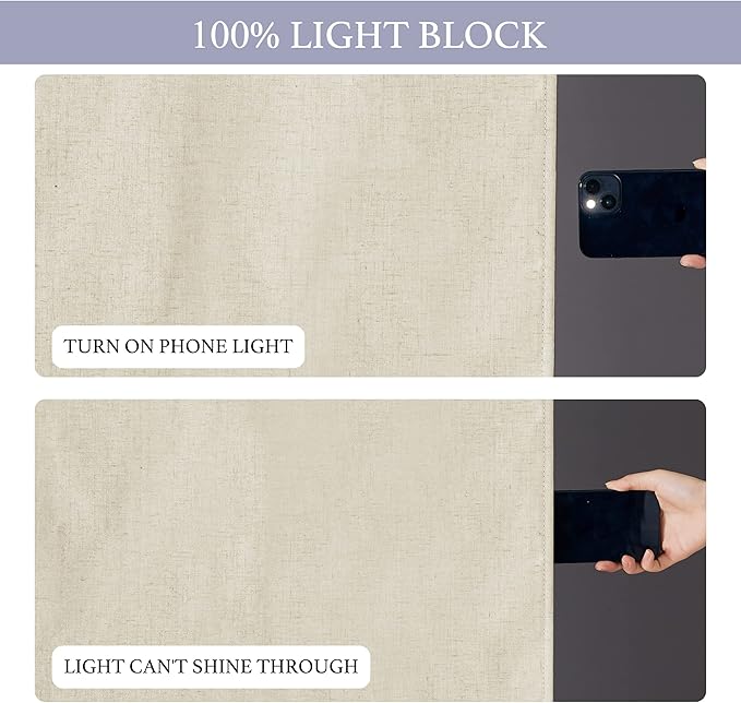 RYB HOME 100% Blackout Tricia Door Curtains, Linen Textured Blend Thermal Insulating Privacy French Door Window Tie Up Shades Sidelight Curtains for Kitchen, W 26 x L 72 inches, Beige, 1 Panel