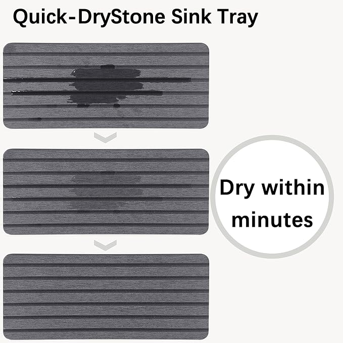 NiuYichee 2 PCS Water Absorbent diatomite Coasters, 9.5" x 4" Water Absorbing Stone Tray for Sink, Stone Drying mat for Kitchen Counter, Stone soap Tray Used for Hand Soaps & toiletries & Plants