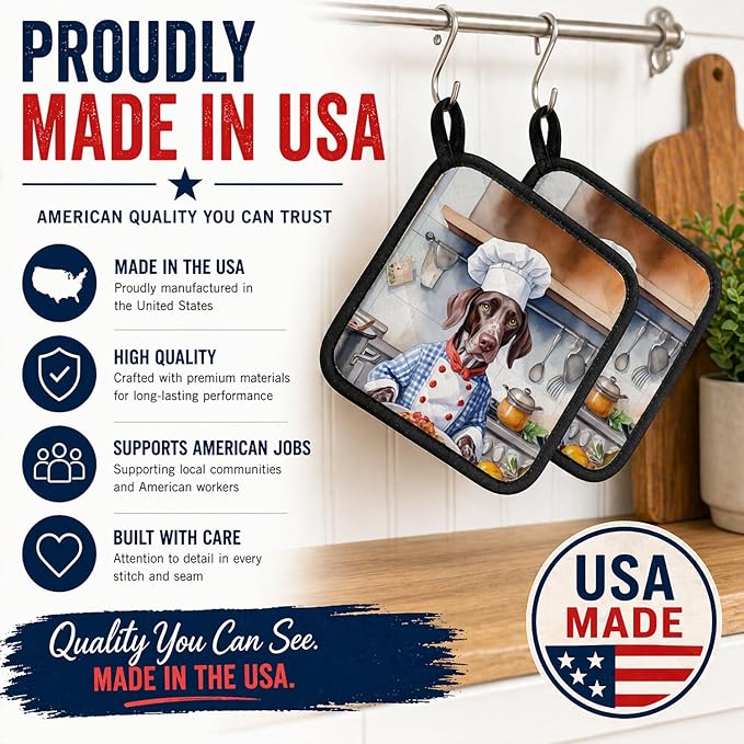 Caroline's Treasures German Shorthaired Pointer The Chef Pair of Pot Holders Kitchen Heat Resistant Pot Holders Sets Oven Hot Pads for Cooking Baking BBQ, 7 1/2 x 7 1/2