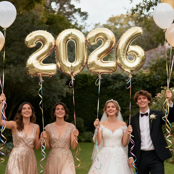 Champagne Gold 2026 Balloons, Jumbo 40 Inch Foil 2026 Number Balloons, Grad Balloons for Class of 2026 Graduation Party, Champagne Gold Matellic Foil New Year Birthday Home Office Party Supplies