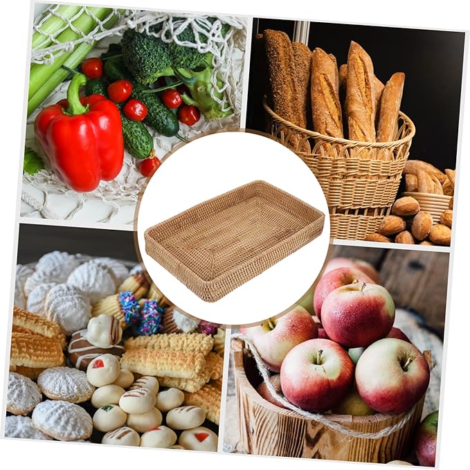 HEALLILY Rectangular Rattan Tray 14.76X9.25X1.96In Hand Woven Decorative Storage Organizer Serving Tray for Kitchen Coffee Table Bathroom