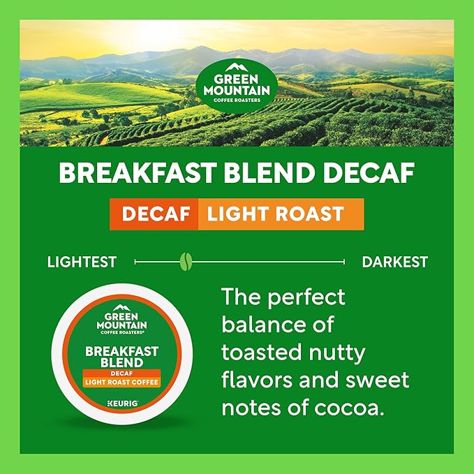 Green Mountain Coffee Breakfast Blend Decaf Keurig Single-Serve K-Cup pods, Light Roast Coffee, 96 Count