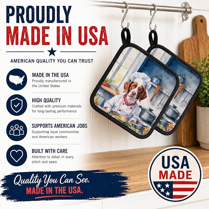 Caroline's Treasures Brittany Spaniel The Chef Pair of Pot Holders Kitchen Heat Resistant Pot Holders Sets Oven Hot Pads for Cooking Baking BBQ, 7 1/2 x 7 1/2