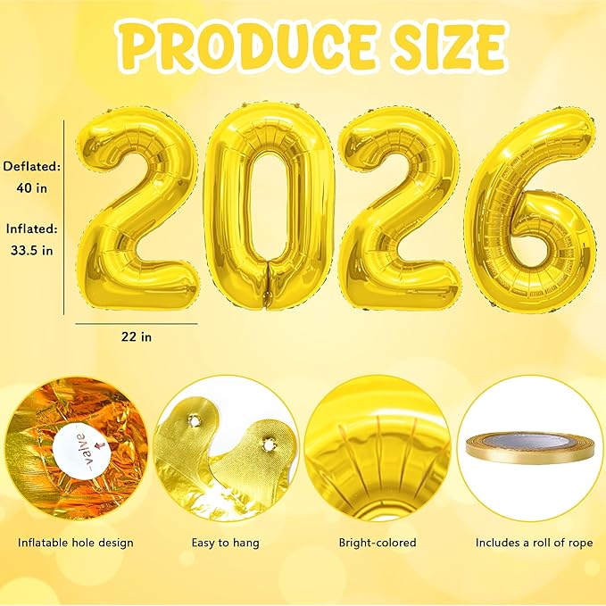 Graduation Decorations 2026-2026 Numbers Gold Balloon 40 Inch - Graduation Party Supplies Favors Decor | Festival Balloon Backdrop Banner Sign - Chinese New Years Decorations 2026