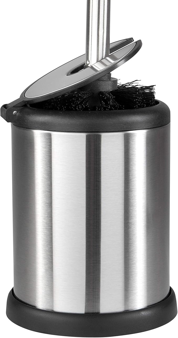 Bath Bliss Toilet Brush and Holder | Self Closing Lid | 360 Degree Brush Head | Bathroom Cleaning | Compact Size | Storage and Organization | Stainless Steel