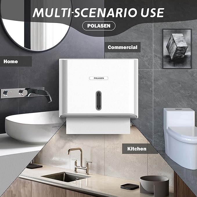 Multifold Paper Towel Dispenser Wall Mount White Compact Adhesive No Drilling or Screws Installation Fits Combi-Fold Fusion Folded Hand Towels for Commercial Industrial Shop Office
