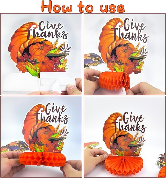 OHOME Thanksgiving Table Decor - 9 PCS Honeycomb | Thanksgiving Decorations Indoor Outdoor - Fall Centerpieces for Tables | Friendsgiving Party Decorations Supplies Favors Essentials for Home Kitchen