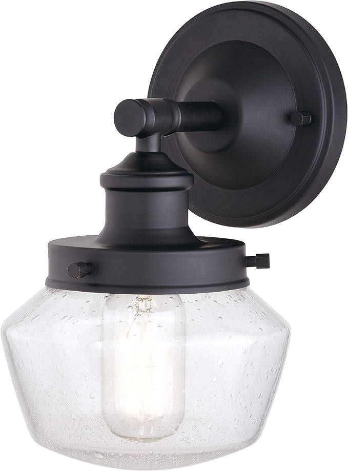 VAXCEL Collins 9.5 in. H 1-Light Matte Black Farmhouse Outdoor Wall Sconce Made of Durable Steel, Clear Seeded Glass Shade, LED Compatible, Use for Exterior Porch Patio Front Door or Garage