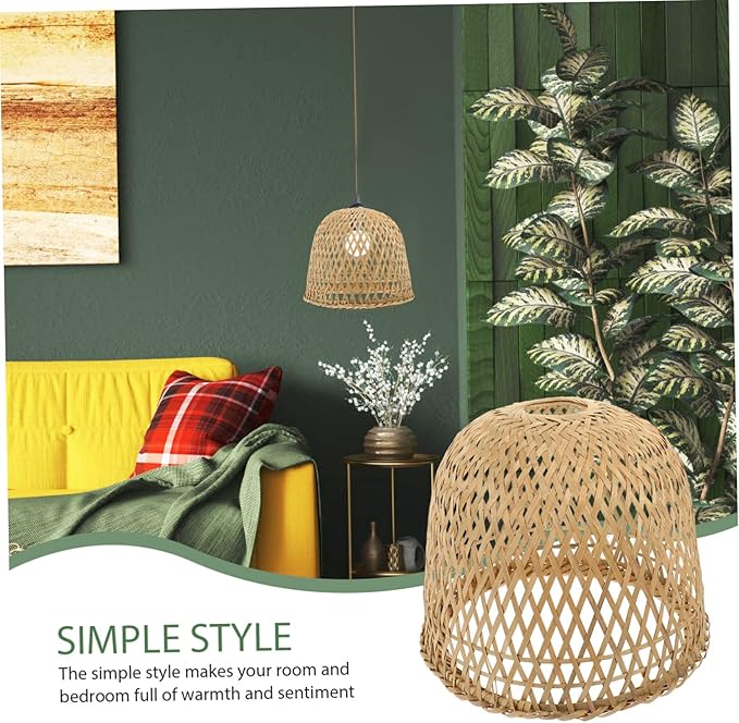 2pcs Bamboo Lampshade Rattan Light Fixture Boho Hanging Light Pink Tile Stickers Light Covers for Ceiling Lights Lampshades for Ceiling Lights Fan Bamboo Weaving Desk Lamp To Weave(Khakix2pcs,24.5x24.