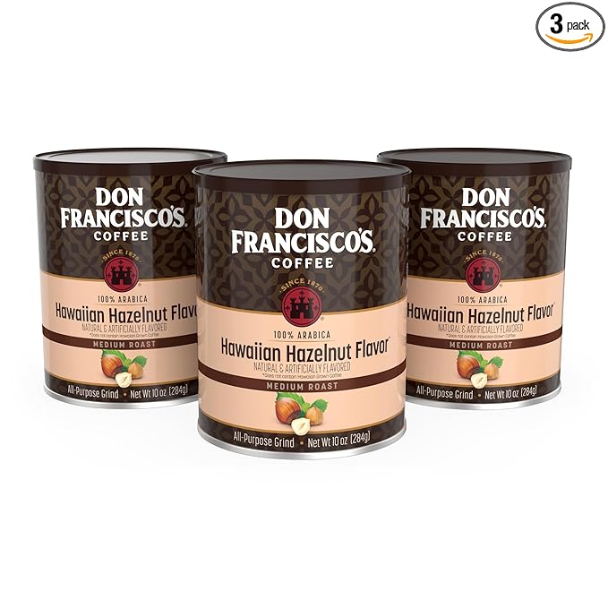 Don Francisco's Hawaiian Hazelnut Ground Flavored Coffee: Rich, Aromatic 100% Arabica Beans - (3 x 10 oz Recyclable Cans)