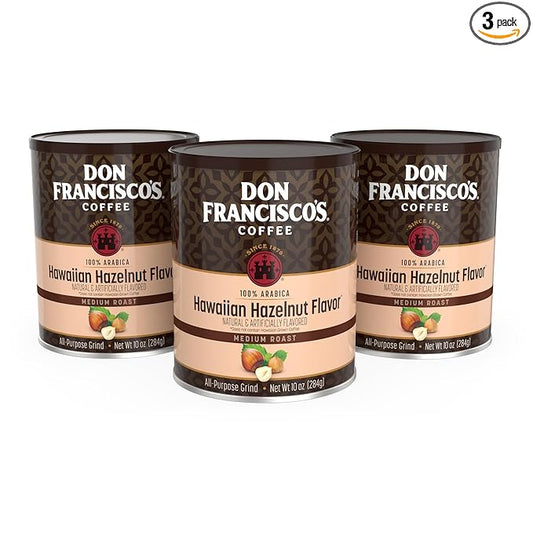 Don Francisco's Hawaiian Hazelnut Ground Flavored Coffee: Rich, Aromatic 100% Arabica Beans - (3 x 10 oz Recyclable Cans)
