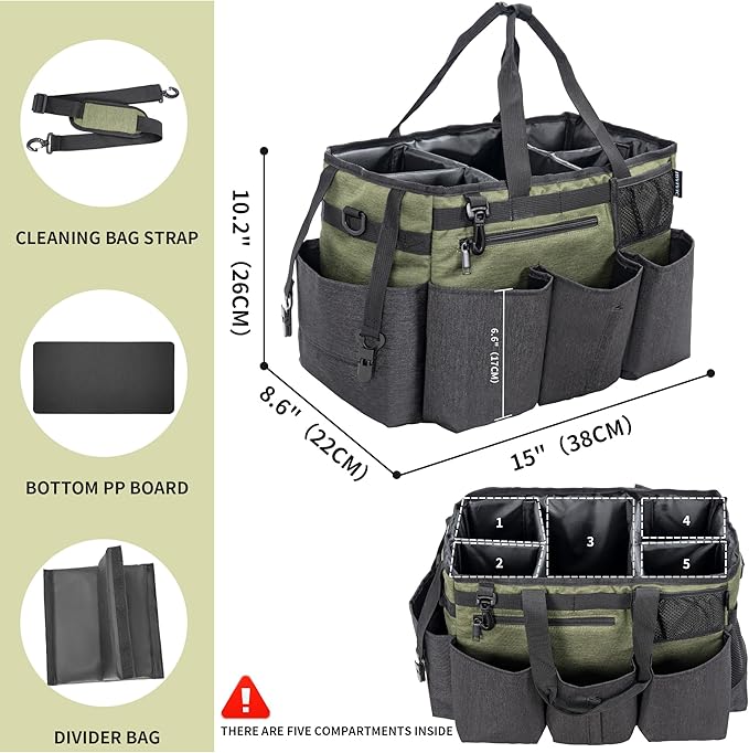 IBVIVIC Wearable Cleaning Caddy Bag for Cleaning Supplies,Large Capacity Cleaning Organizer Green