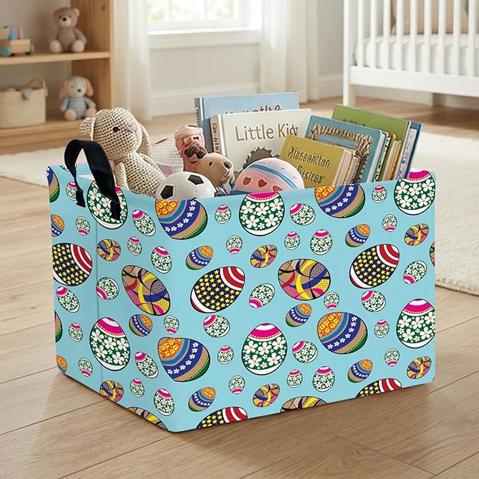 Kid Large Empty Easter Basket Gift Personalized Fabric Bunny Easter Basket for Boy and Girl Room Decor Storage Bin (National Flag Easter Egg)