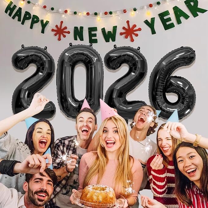 40 Inch 2026 Balloons Black Foil Number Balloons for 2026 New Year Festival Celebration or Birthday Party Supplies Decorations,New Years Balloon 2026, New Years Eve Balloon