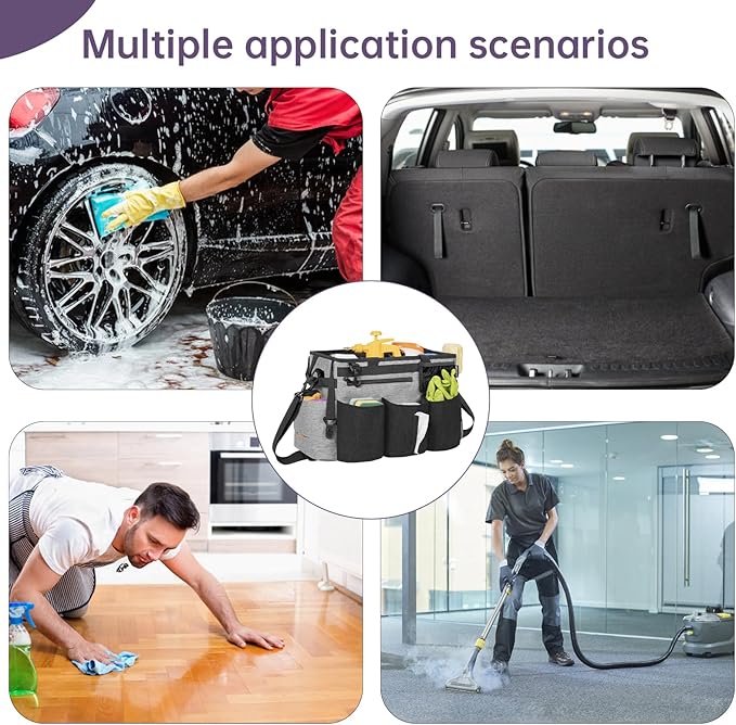 IBVIVIC Wearable Cleaning Caddy Bag for Cleaning Supplies,Large Capacity Cleaning Organizer Grey
