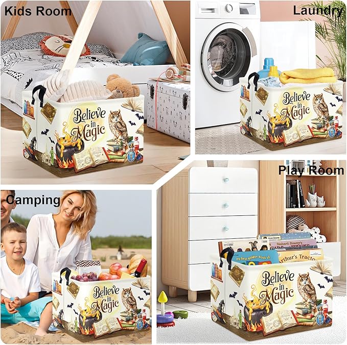 Magic Hat Bat Baby Gift Basket Collapsible Clothes Nursery Hamper for Boy Girl Large Book Shelf Basket Toy Box Bin for Kid Room, Owl, 36L
