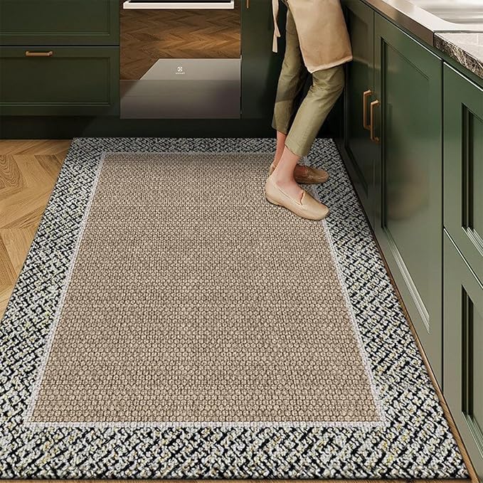 Farmhouse Kitchen Rugs, Non Slip Washable Kitchen Floor Mats, Carpet Runner Rugs for Hallway Laundry Decor(Beige,80 * 200cm)