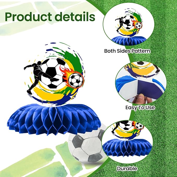 Soccer Honeycomb Centerpieces - 9PCS Soccer Party Decorations, Soccer Game Party Supplies Table Decor for Birthday, 2026 International Soccer Match