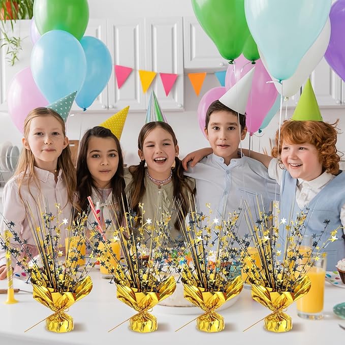 18 Pack 2026 Graduation Table Centerpiece Decoration Metallic Foil Spray Centerpiece Glitter Star Brust Table Topper Decoration for Graduation Birthday New Year Holiday Party Supplies (Black and Gold)