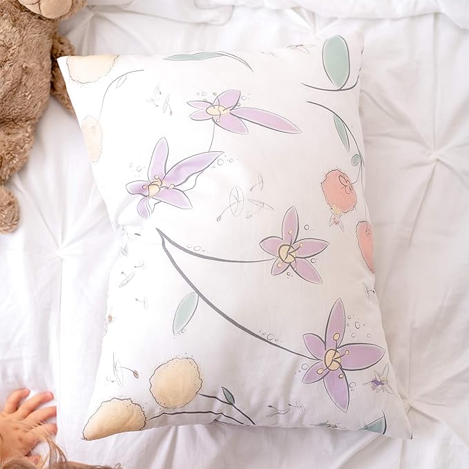 JumpOff Jo Pillow for Boys and Girls, Kids Travel Pillow, No Pillowcase Needed, 100% Cotton Cover, Hypoallergenic, Machine Washable – 14”x19”, Floral