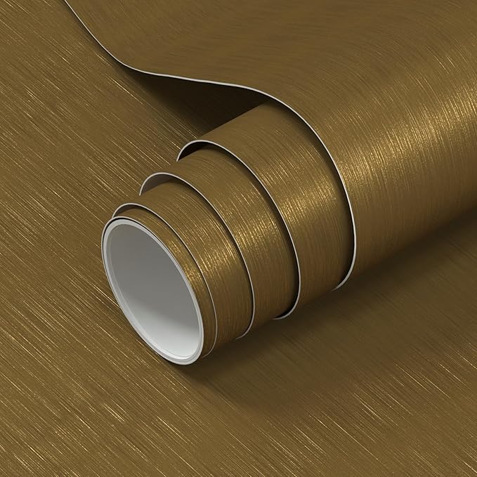 Brass Color Matte Gold Contact Paper 15.7 x 78.7 Inches Peel and Stick Vinyl Self Adhesive Waterproof Wallpaper for Kitchen Cabinet Countertop Dishwasher Appliances Wrap Fridge Cover