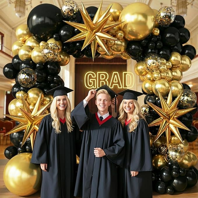 Black and Gold Balloon Garland Arch Kit for 2026 Graduation Birthday Party Retirement Bachelorette Party Prom Anniversary Decorations