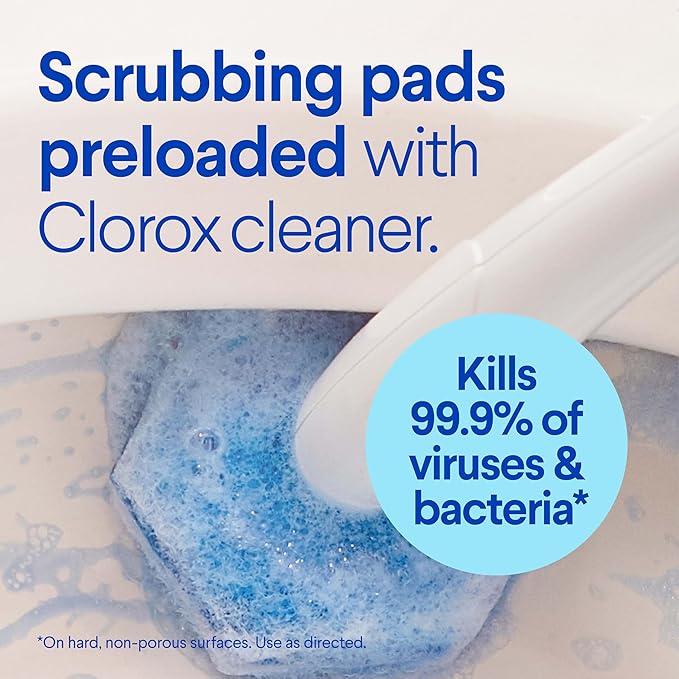 Clorox ToiletWand Disposable Toilet Cleaning System, ToiletWand, Storage Caddy, Toilet Bowl Cleaner, 16 Disinfecting ToiletWand Refills Scrubbing Pads