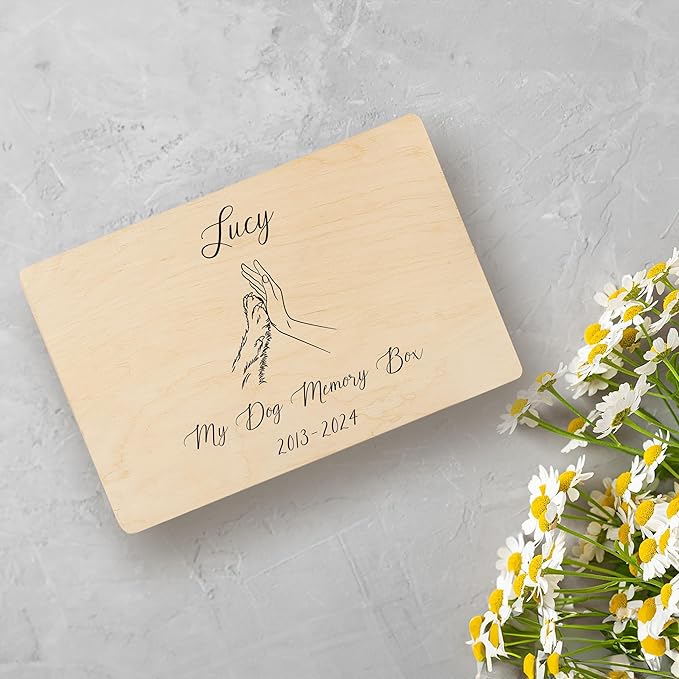 Creative Deco Personalized Wooden Storage Box Memory Box Pet | 11.8x7.87x5.51in (+-0.5) | Minimalistic | Hinged Lid Handles Engraving | Gift Box | UNSANDED Keepsake Souvenir Chest
