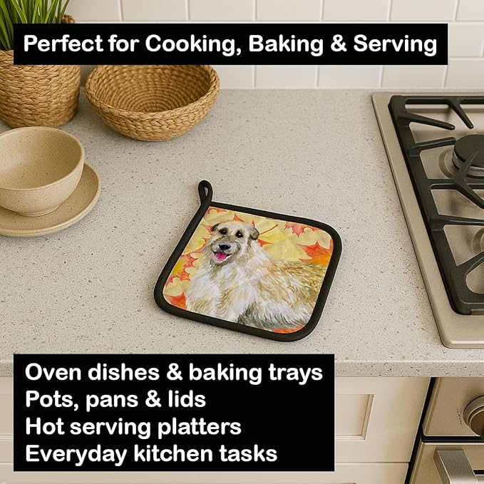Caroline's Treasures BB9931PTHD Irish Wolfhound Fall Pair of Pot Holders, Yellow Kitchen Heat Resistant Pot Holders Sets Oven Hot Pads for Cooking Baking BBQ, 7 1/2 x 7 1/2