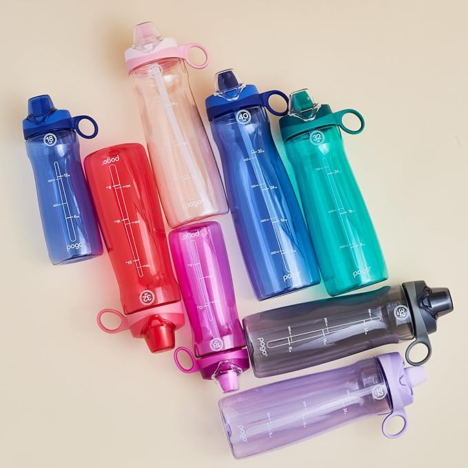 Pogo Plastic Water Bottle with Chug Lid and Carry Handle, Reusable, BPA Free, Dishwasher Safe, Perfect for Travel, School, Outdoors, and Gym | 18oz, 32oz, 40oz, 64oz