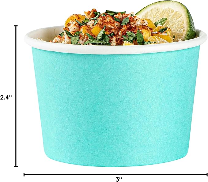 Coppetta 4 Ounce Dessert Cups, 200 Disposable Ice Cream Cups - Lids Sold Separately, Heavy-Duty, Turquoise Paper Frozen Yogurt Bowls, For Hot And Cold Foods - Restaurantware