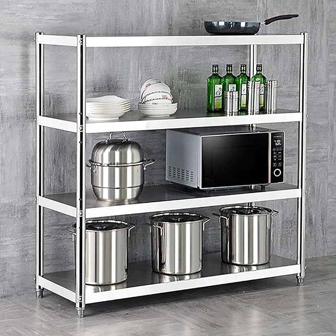 Stainless Steel 4 Tier Microwave Oven Rack Heavy Duty Kitchen Storage Shelf for Garage Workbench Organizer with Display Rack Silver 60Cm,Silver-100cm