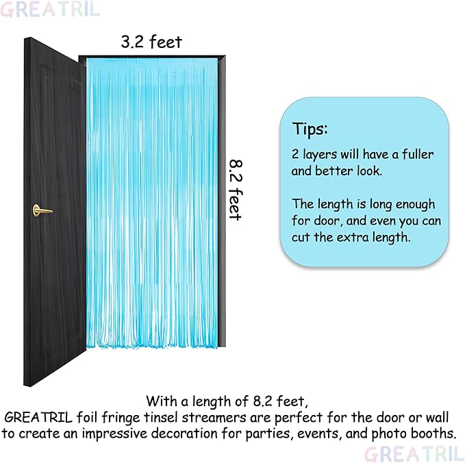 Pink and Blue Party Photo Backdrop - GREATRIL Foil Fringe Tinsel Streamers for Gender Reveal/Pastel/Easter/Birthdays Party Decorations - 3.2ft X 8.2ft - 2 Packs