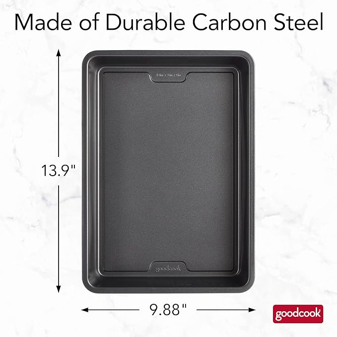 GoodCook PRO Oblong Baking Pan Nonstick Warp & Scratch-Resistant Dishwasher-Safe Carbon Steel Construction for Even Baking Oven Safe to 480°F, 9 x 13-Inch, Gray