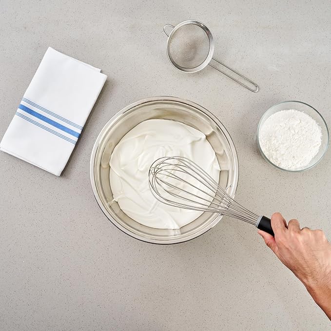 Restaurantware Met Lux 14 Inch x 3.7 Inch Baking Whisk, 1 With Ergonomic Handle Metal Whisk - Dishwasher-Safe, Corrosion-Resistant, Stainless Steel Whisk For Baking, For Whipping, Baking, Or Cooking