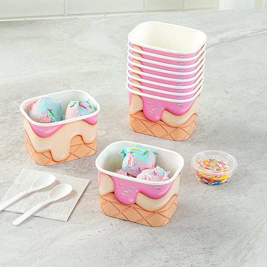 Coppetta 12 Ounce Dessert Cups, 50 Greaseproof Ice Cream Cups - Lids Sold Separately, For Hot And Cold Foods, Vanilla Strawberry Swirl Paper Yogurt Bowls, Disposable, Sturdy - Restaurantware