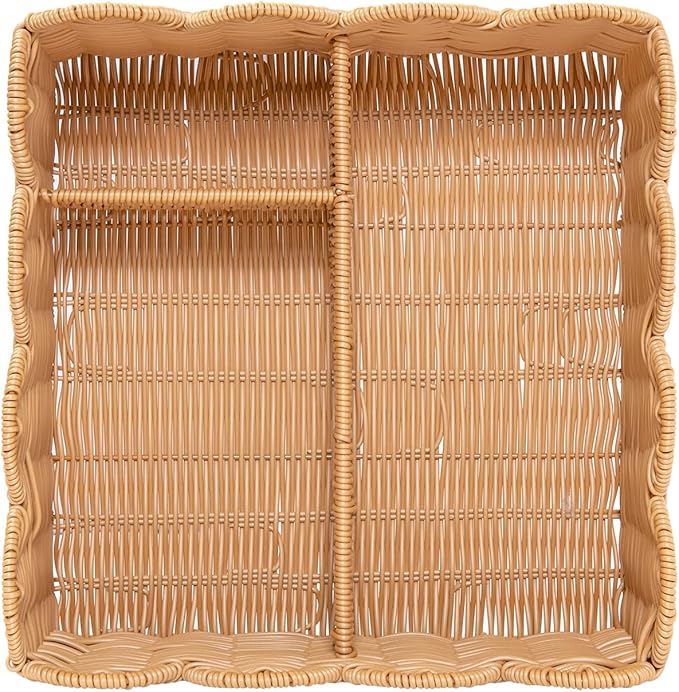 Rattan Divided Scalloped Basket,Wicker Diaper Caddy Scalloped Baske,Woven Natural Basket with 4 Dividers,Suitable for Baby Rooms, Bathrooms, Bedrooms (Imitation Rattan)