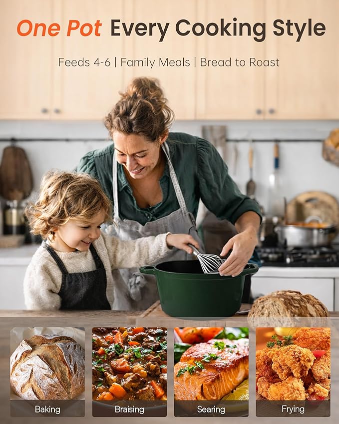 Nuwave 6QT Healthy Enameled Cast Iron Dutch Oven Pot with Lid, Heavy Duty 7-Layer Enamel, Enhanced Rust Protection, Dual Handles, Oven Safe to 500°F for Sourdough Bread Baking, Braise, Stew, Roast