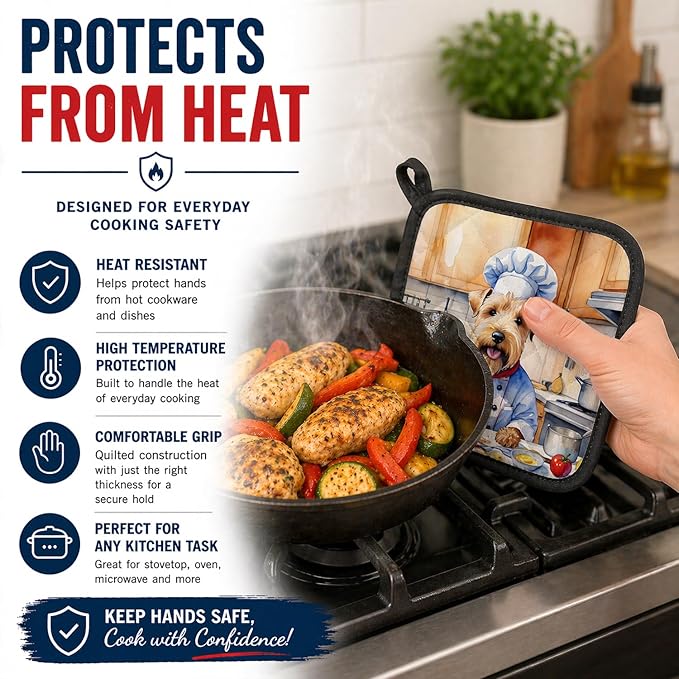 Caroline's Treasures Wheaten Terrier The Chef Pair of Pot Holders Kitchen Heat Resistant Pot Holders Sets Oven Hot Pads for Cooking Baking BBQ, 7 1/2 x 7 1/2