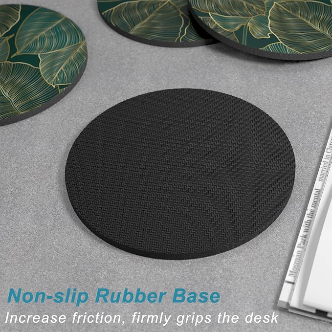 Nipichsha Coasters for Drinks, Set of 6 Cute Absorbent Rubber Drink Coasters for Cup with Non Slip Backing, Kitchen Home Decor Housewarming Gift, Round 4 in, Tropical Leaf