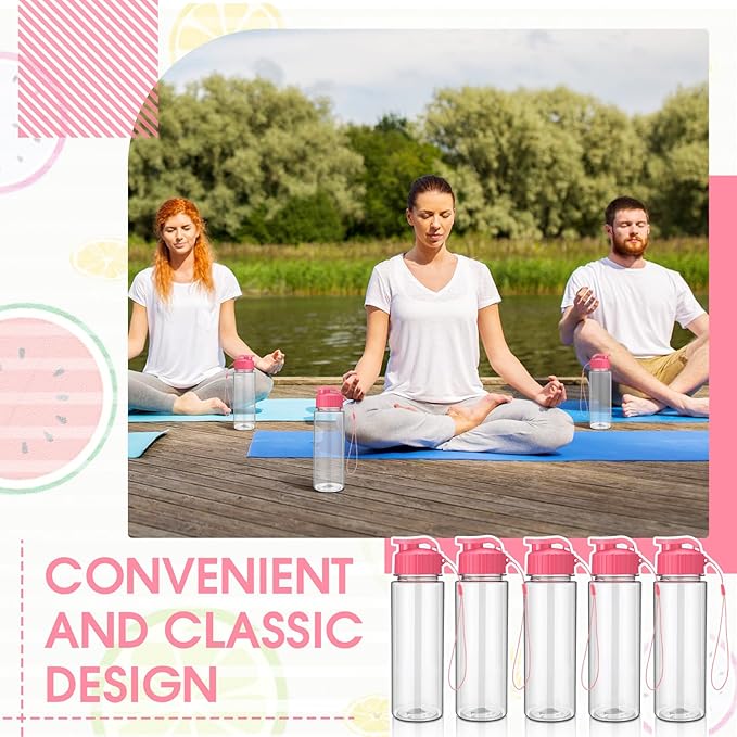 Maxcheck 30 Pieces Water Bottle Bulk 17 oz Plastic Sports Water Bottles Bulk with Handle Strap Lightweight Leakproof Drink Flip Top for Adults Fit Gym(Classic Style,Pink)