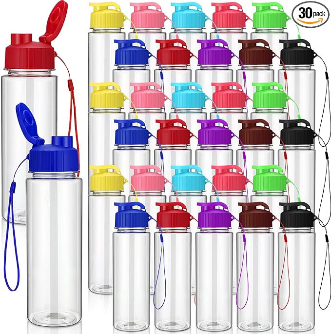 Maxcheck 30 Pieces Water Bottle Bulk 17 oz Plastic Sports Water Bottles Bulk with Handle Strap Lightweight Leakproof Drink Flip Top for Adults Fit Gym(Classic Style,Multicolored)