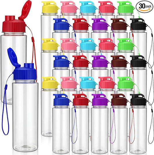Maxcheck 30 Pieces Water Bottle Bulk 17 oz Plastic Sports Water Bottles Bulk with Handle Strap Lightweight Leakproof Drink Flip Top for Adults Fit Gym(Classic Style,Multicolored)