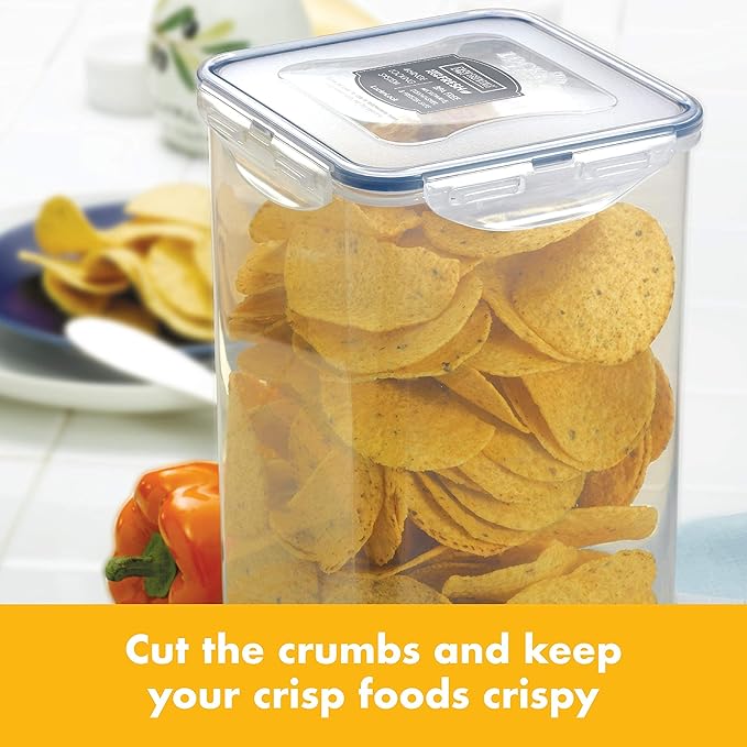 LOCK & LOCK Easy Essentials Food lids/Pantry Storage/Airtight containers, BPA Free, Square-16.9 Cup-for Chips, Clear (Pack of 3)