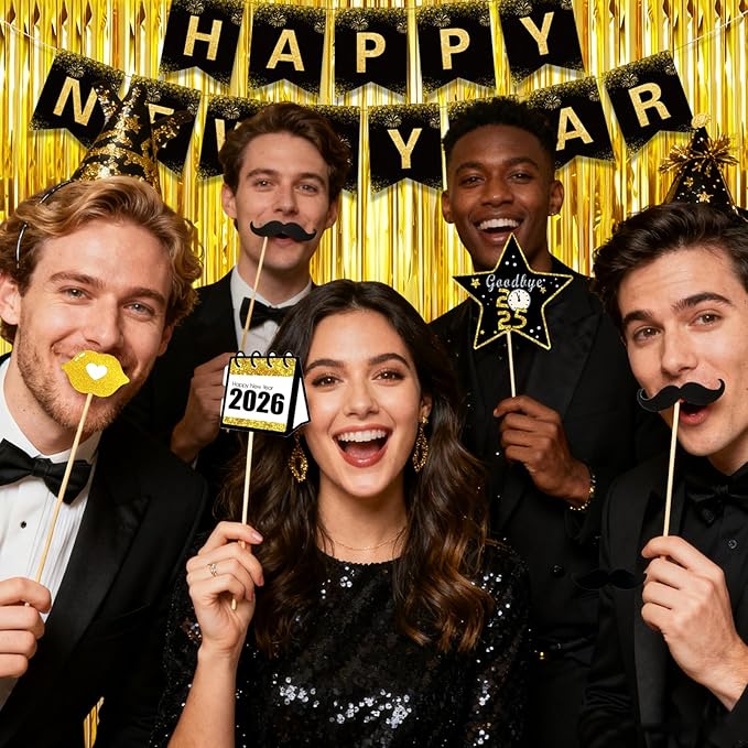 Happy New Year Decorations 2026, Foil Balloon Fringe Curtains Latex Balloons Curtains Photography Backdrops Photo Booth Props Blowouts for New Years Eve Celebration