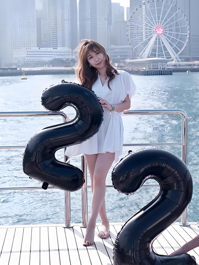 Black Birthday Two Balloons Number, 2 Balloon Numbers for Girl Boy Baby Shower, Numbers 40 Inch for 2 12 22 2025 Graduation Party Wedding Anniversaries Celebration